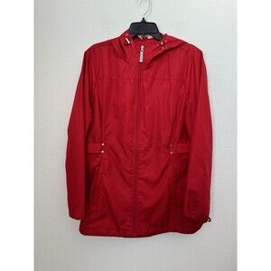 Jones New York Women's Lightweight Red Full Zip Rain Coat Jacket Size XL